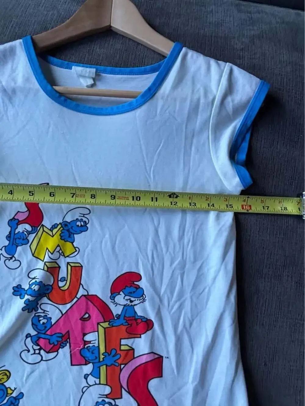 Vintage 1982 The Smurfs Nightgown Girls Large XL 10 12 14 Sleep Shirt 80s Cartoo